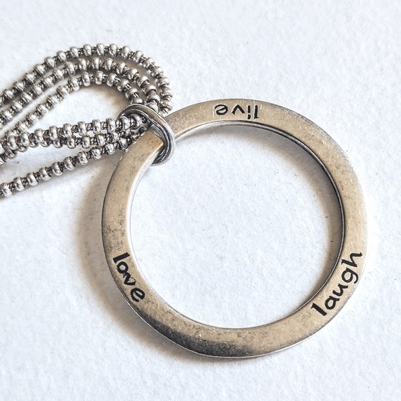 Vintage 925 Sterling Silver Live Laugh Love Circle Multi Chain Necklace Karibou - Picture 2 of 9